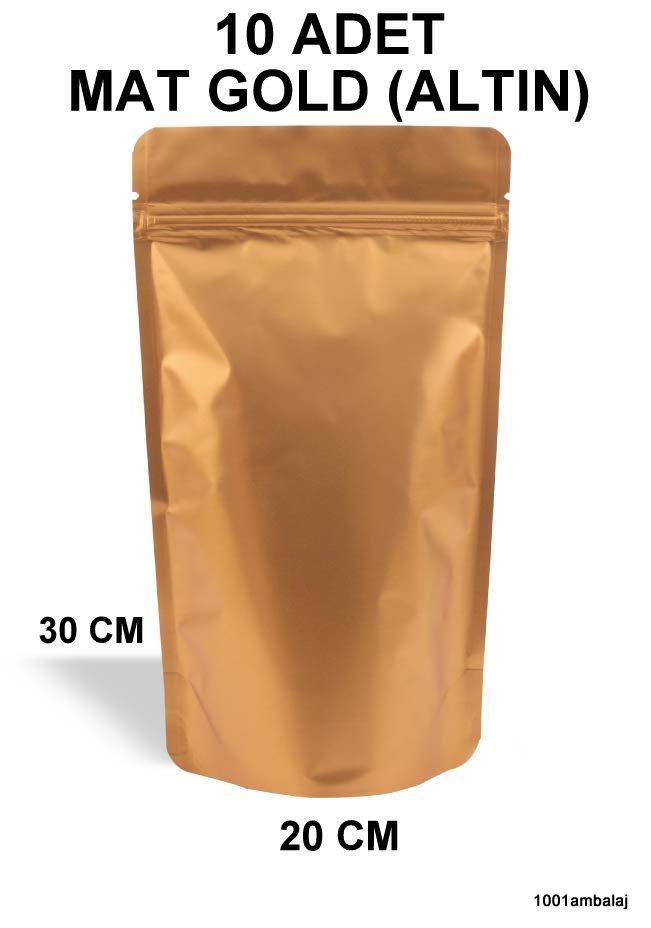 20X30 Cm Mat Gold (Altın Renkli) ** 10 Adet ** Kilitli Doypack Torba 1000 Gr /28/