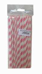 kağıt Pipet 6 Mm 19,5 Cm Boy 25 Li Paket Pembe Beyaz 1 Paket