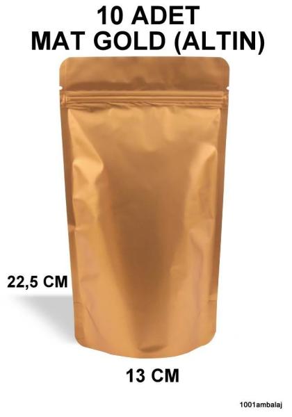 13X22,5 Cm Mat Gold (Altın Renkli) ** 10 Adet ** Kilitli Doypack Torba 250 Gr /26/