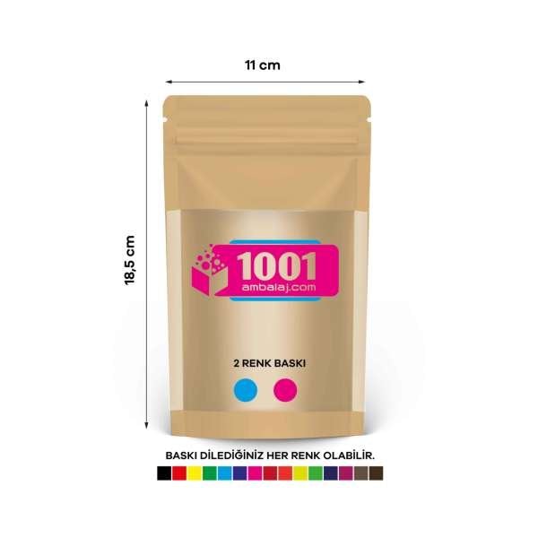 11X18,5 Cm 2 Baskılı Kraft Renkli Geniş Pencereli Tek Taraf İki Renk Doypack Torba 100 Gr /44/