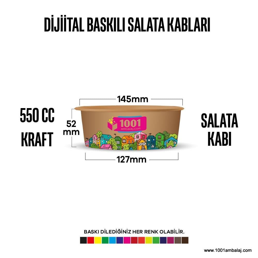 Dijital Baskılı 550 Cc Karton Salata kabı Kraft 6.000 ADET