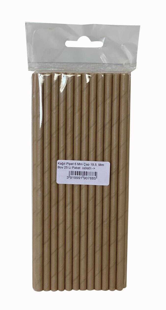 kağıt Pipet 6 Mm 19,5 Cm Boy 25 Li Paket Kahverengi 1 Paket