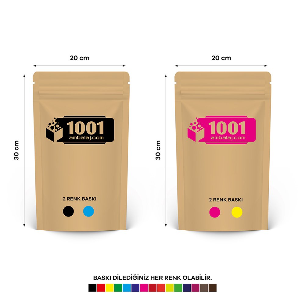 20X30 Cm 4 Baskılı Kraft Renkli İki Taraf İki Renk Doypack Torba 1000 Gr /35/