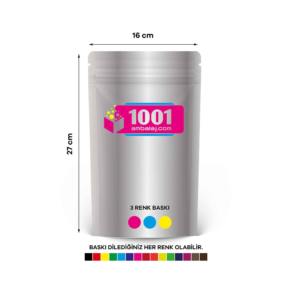 16X27 Cm 3 Baskılı Alüminyum Renkli Tek Taraf Üç Renk Doypack Torba 500 Gr /04/