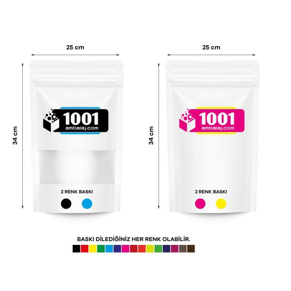 25X34 Cm 4 Baskılı Beyaz Renkli Pencereli İki Taraf İki Renk Doypack Torba 1500 Gr /14/
