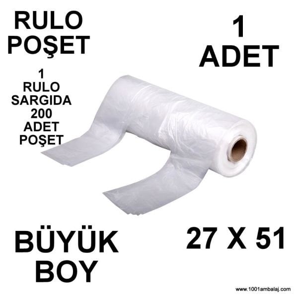 Rulo Poşet Büyük Boy 27X51 Cm 1 Rulo Sargıda 200 Adet Poşet