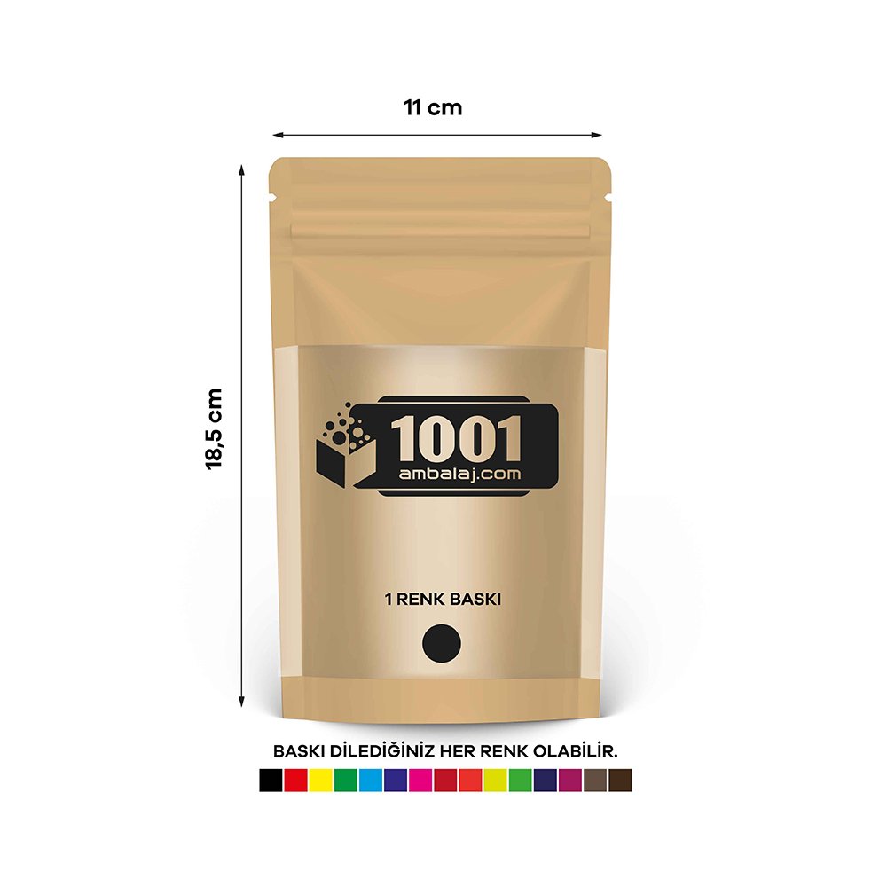 11X18,5 Cm 1 Baskılı Kraft Renkli Geniş Pencereli Tek Taraf Tek Renk Doypack Torba 100 Gr /44/