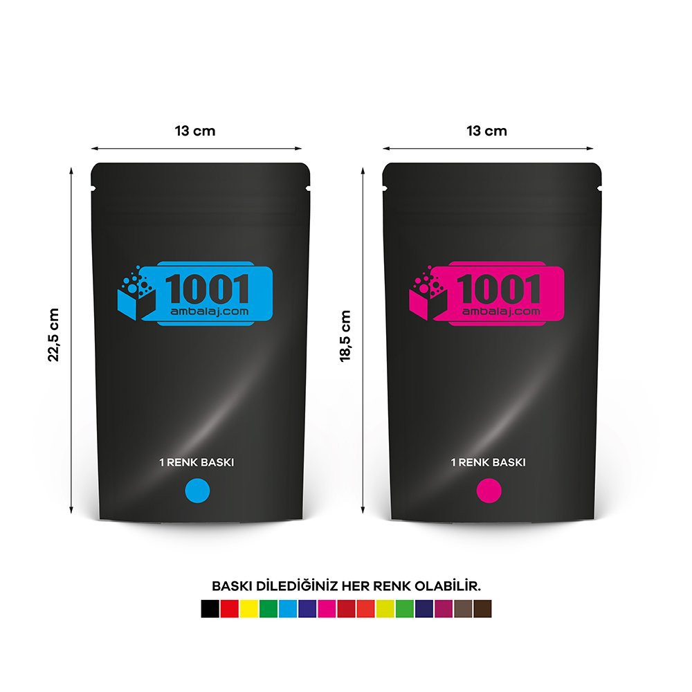 13X22,5 Cm 2 Baskılı Siyah Renkli İki Taraf Tek Renk Doypack Torba 250 Gr /63/
