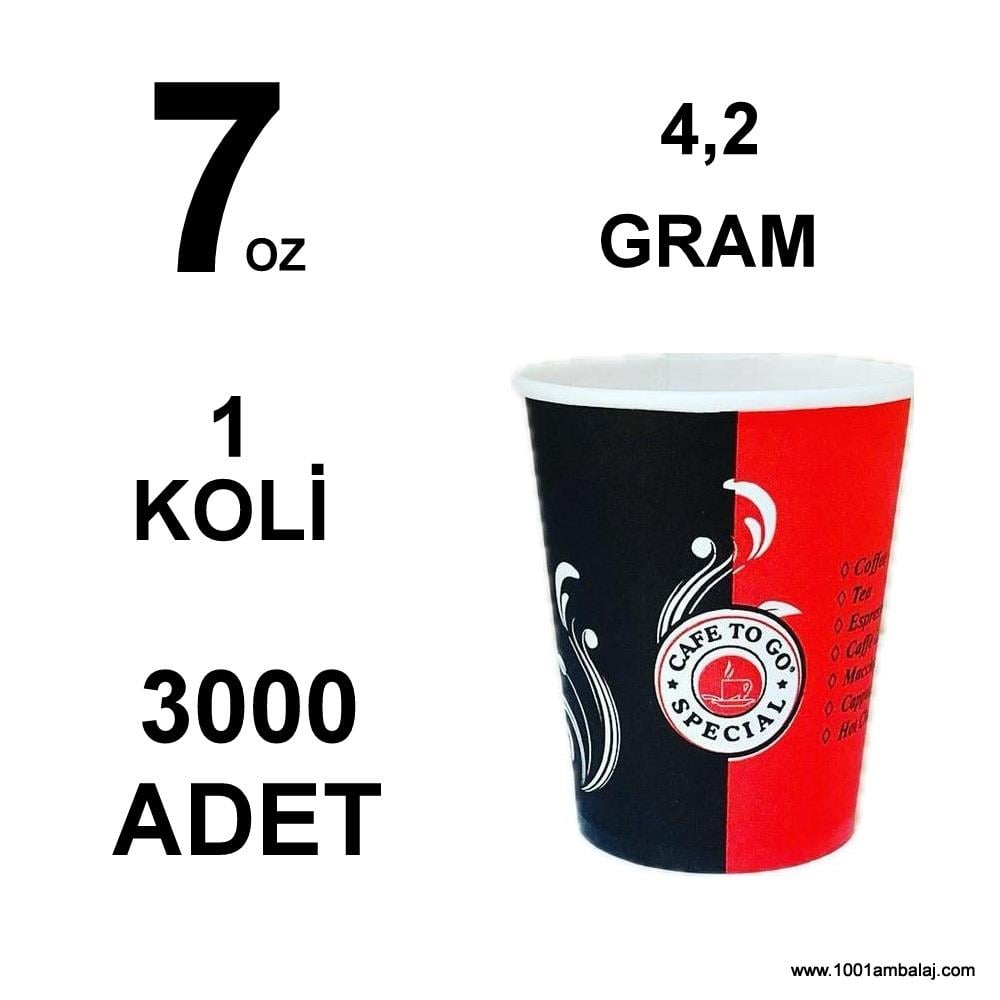 7 Oz Karton Bardak  4,2 Gram 1 Koli (3000 Adet) Tek Kat Duvarlı Desenli Sıcak Soğuk
