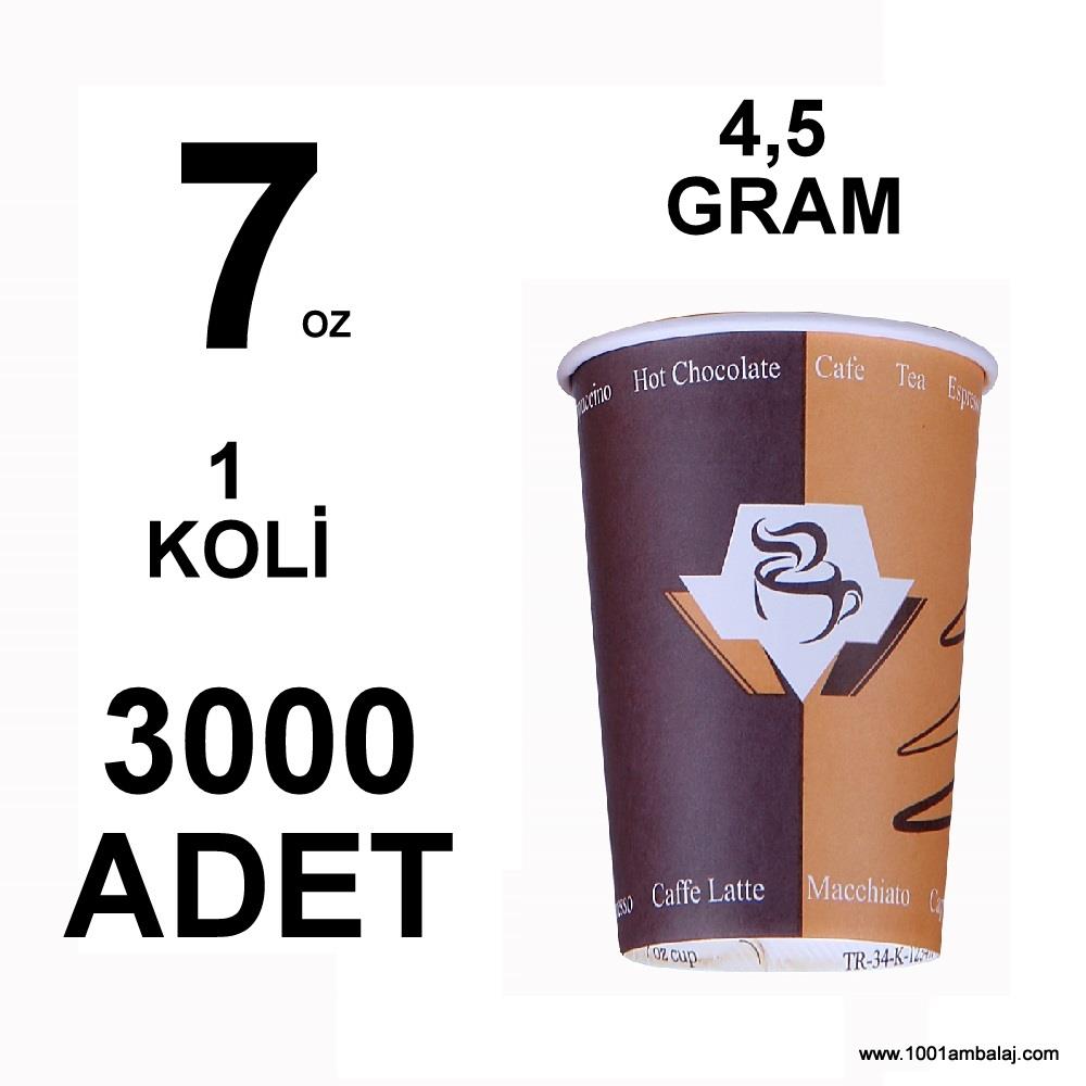 7 Oz Karton Bardak  4,5 Gram 1 Koli (3000 Adet) Tek Kat Duvarlı Desenli Sıcak Soğuk