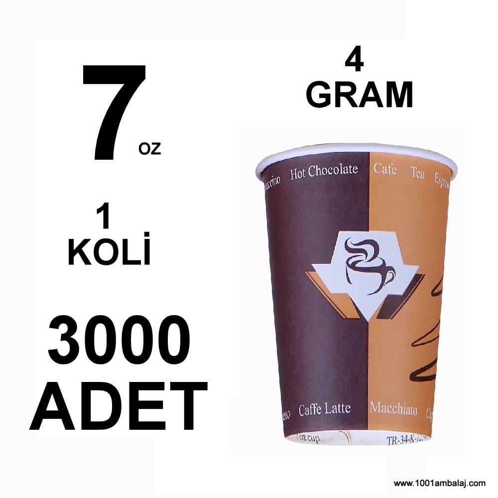 7 Oz Karton Bardak  4 Gram 1 Koli (3000 Adet) Tek Kat Duvarlı Desenli Sıcak Soğuk
