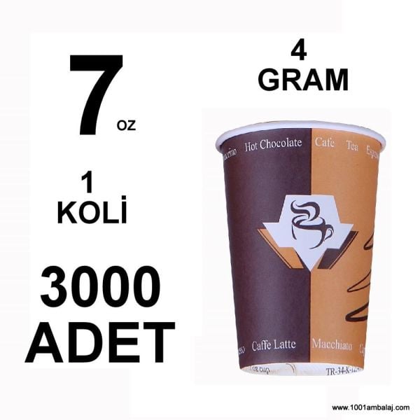 7 Oz Karton Bardak  4 Gram 1 Koli (3000 Adet) Tek Kat Duvarlı Desenli Sıcak Soğuk