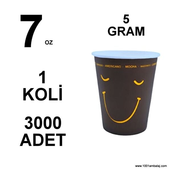 7 Oz Karton Bardak  5 Gram 1 Koli (3000 Adet) Tek Kat Duvarlı Desenli Sıcak Soğuk