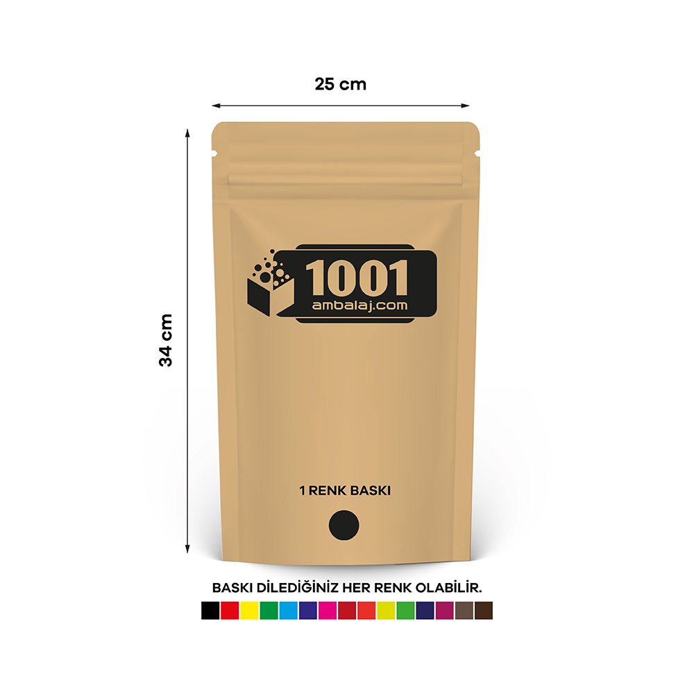 25X34 Cm 1 Baskılı Kraft Renkli Tek Taraf Tek Renk Doypack Torba 1500 Gr /36/
