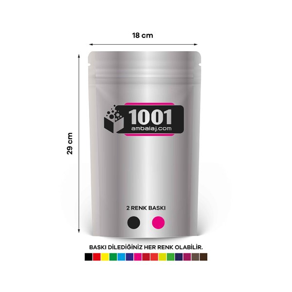 16X27 Cm 2 Baskılı Alüminyum Renkli Tek Taraf İki Renk Doypack Torba 500 Gr /04/