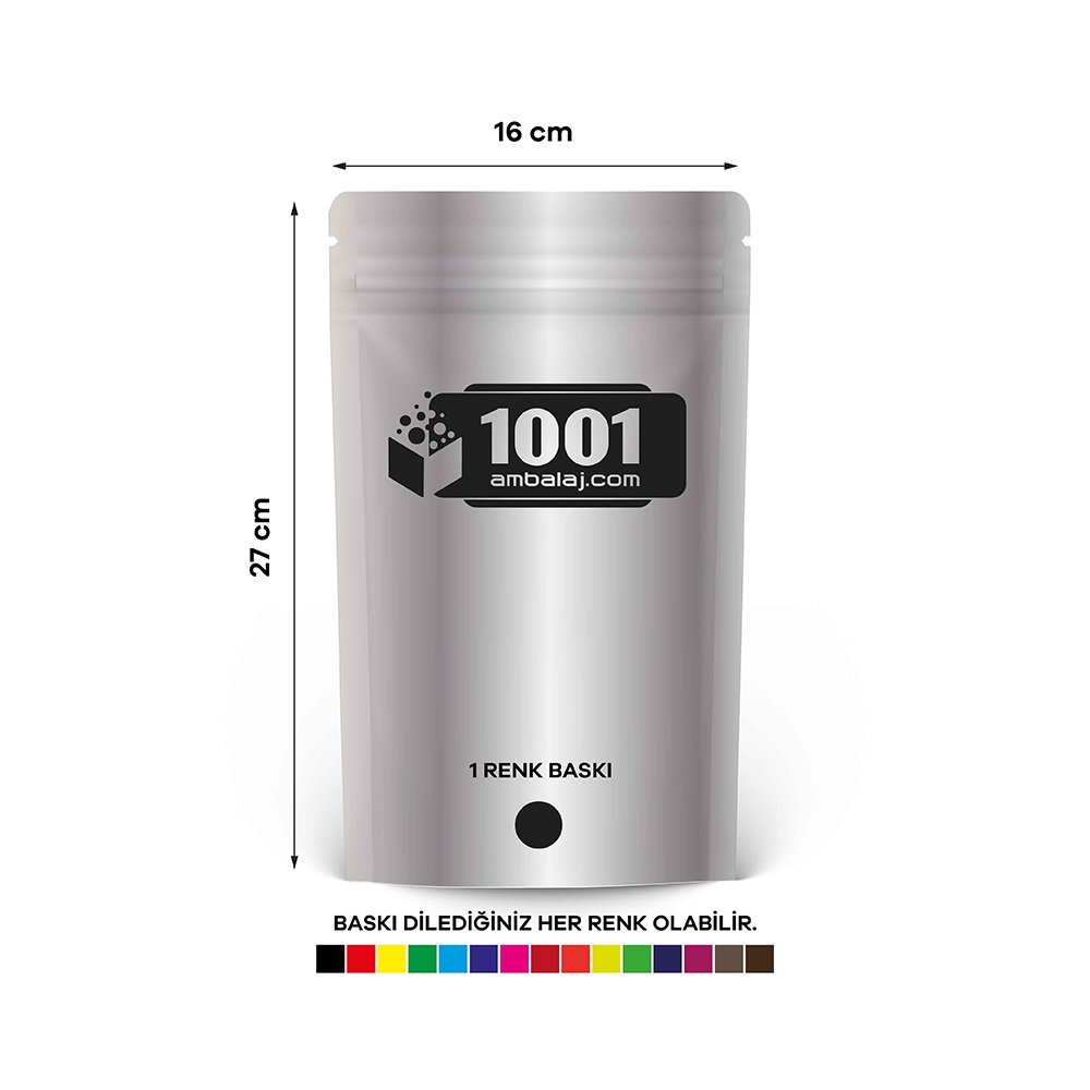 16X27 Cm 1 Baskılı Alüminyum Renkli Tek Taraf Tek Renk Doypack Torba 500 Gr /04/