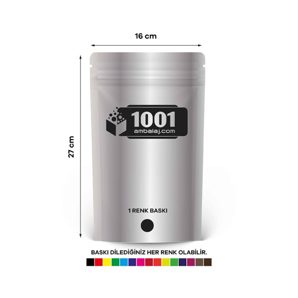16X27 Cm 1 Baskılı Alüminyum Renkli Tek Taraf Tek Renk Doypack Torba 500 Gr /04/