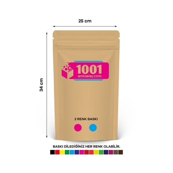 25X34 Cm 2 Baskılı Kraft Renkli Tek Taraf İki Renk Doypack Torba 1500 Gr /36/