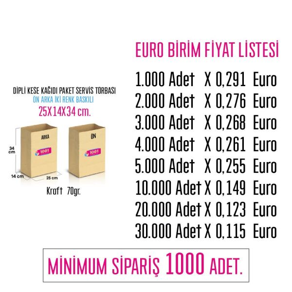 İki Taraf İki Renk Baskılı 25X14X34 Cm Kese Kağıdı Fast Food Menu Servis Paket Torbası Kraft Renk