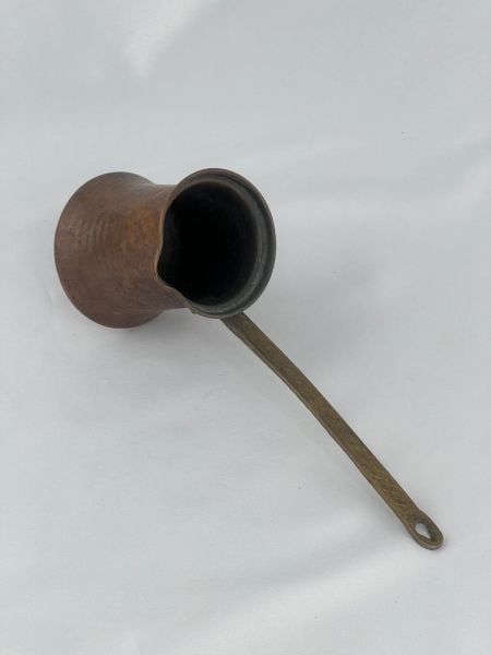 Antika Bakır Cezve Ölçü Çap 9 Cm H 10 Cm Sap 15,5 Cm