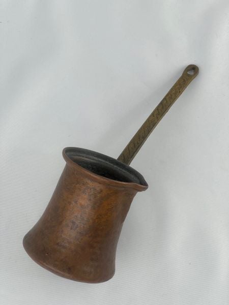 Antika Bakır Cezve Ölçü Çap 9 Cm H 10 Cm Sap 15,5 Cm