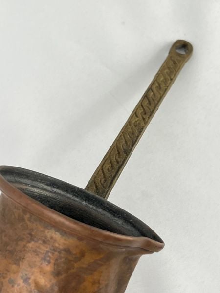 Antika Bakır Cezve Ölçü Çap 9 Cm H 10 Cm Sap 15,5 Cm