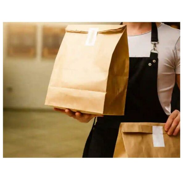 İki Taraf Tek Renk Baskılı 25X14X34 Cm Kese Kağıdı Fast Food Menu Servis Paket Torbası Kraft Renk