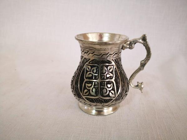 Ağır İşlemeli Bakır Bardak Aoa Ölçü 7X8Cm 10Cm Yüksekliği