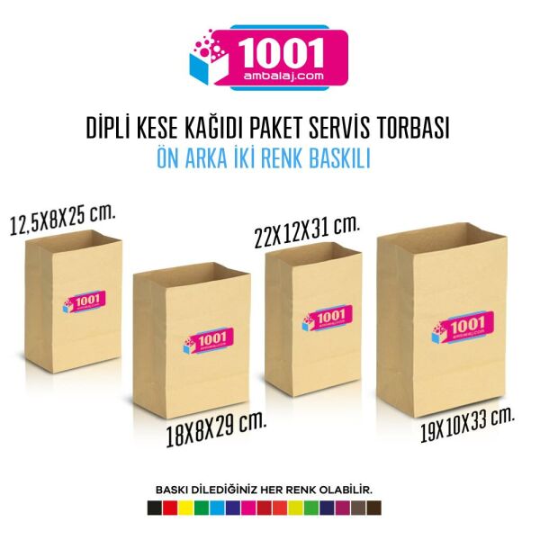 İki Taraf İki Renk Baskılı 25X12X33 Cm Kese Kağıdı Fast Food Menu Servis Paket Torbası Kraft Renk 4.000 ADET BASKILI