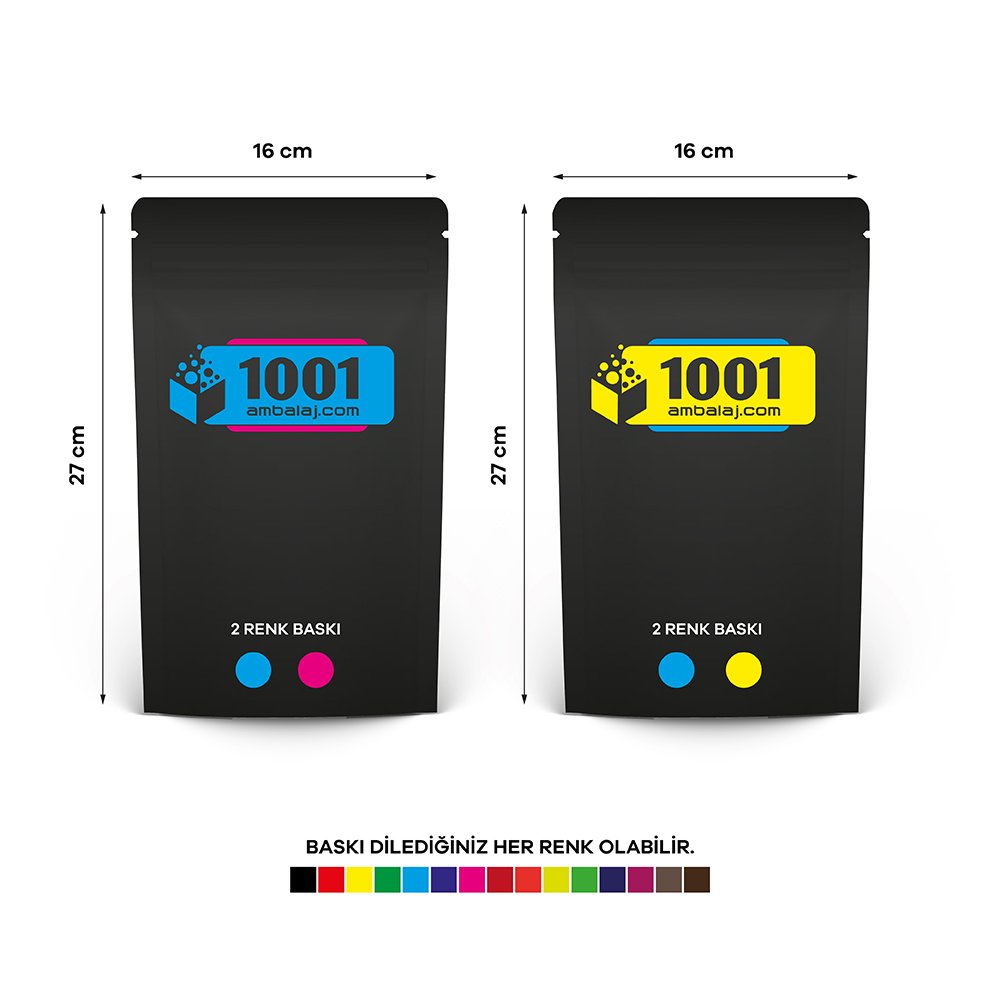 16X27 Cm 4 Baskılı Mat Siyah Renkli İki Taraf İki Renk Doypack Torba 500 Gr /68/