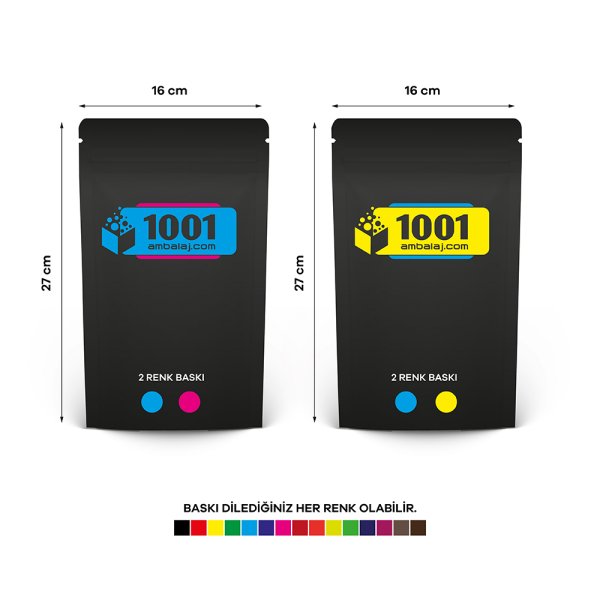 16X27 Cm 4 Baskılı Mat Siyah Renkli İki Taraf İki Renk Doypack Torba 500 Gr /68/