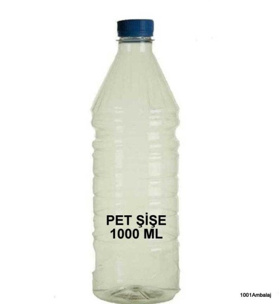 Pet Şişe 1000 Ml Plastik Kilitli kapaklı Şeffaf Yuvarlak Tabanli 60 Adet