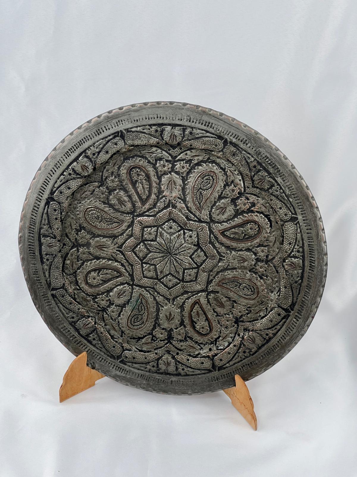 Antika Bakır Dekoratif Tabak Ölçü Çap 40 Cm H 0,5 Cm