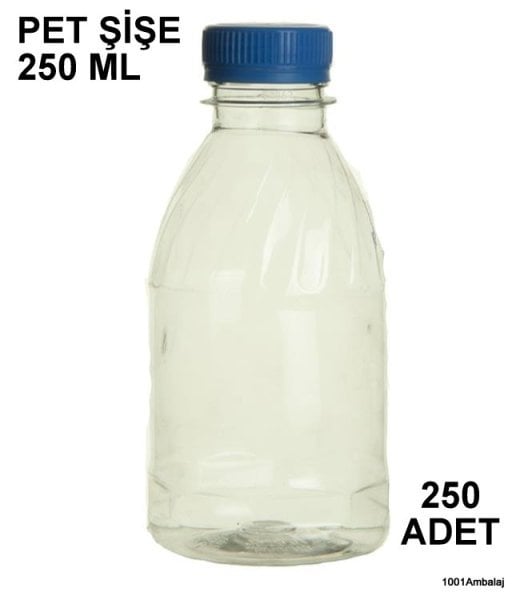 Pet Şişe 250 Ml Plastik Kilitli kapaklı Şeffaf Yuvarlak Tabanli 250 Adet