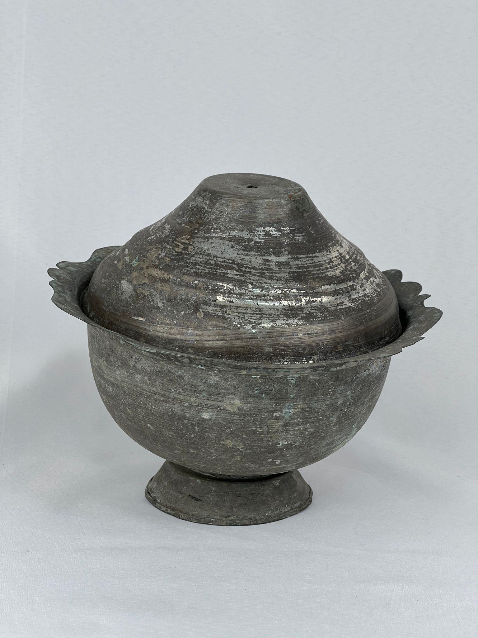 Antika Bakır Şekerlik Ölçü Çap 22 Cm H 19 Cm