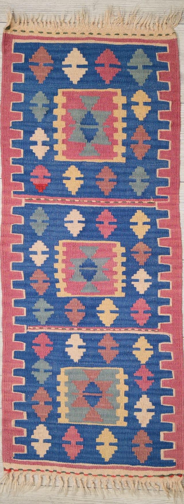 El Dokumasi Anadolu Motif Kök Boya Yün Kilim Aoa Ölçü 115X45Cm