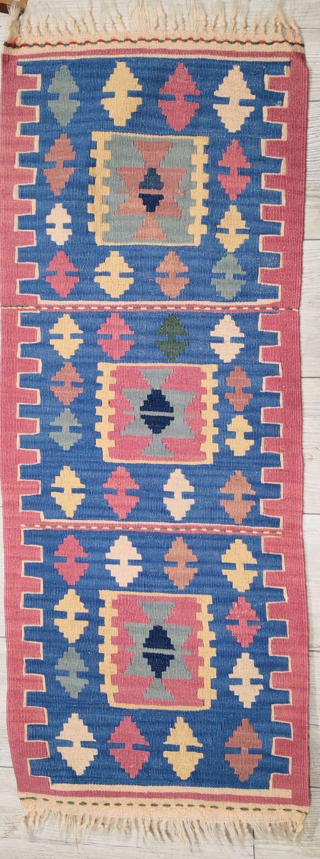 El Dokumasi Anadolu Motif Kök Boya Yün Kilim Aoa Ölçü 115X45Cm