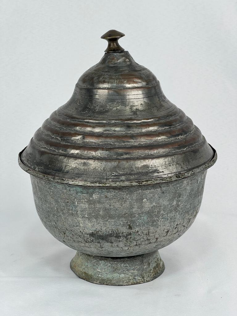 Antika Bakır Şekerlik Ölçü Çap 21,5 Cm H 27 Cm