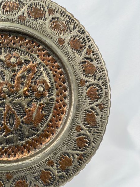 Antika Bakır Sini Ölçü Çap 35 Cm H 2 Cm