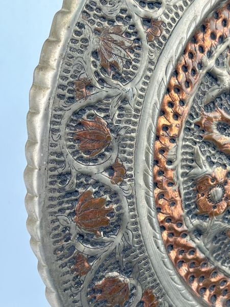 Antika Bakır Sini Ölçü Çap 35 Cm H 2 Cm