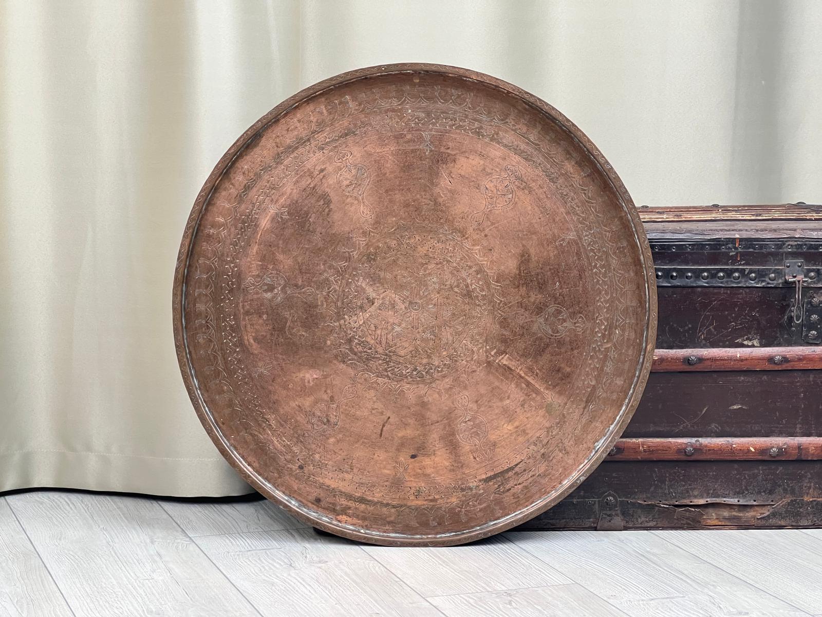 Antika Bakır Sini Ölçü Çap 62 Cm H 2,5 Cm