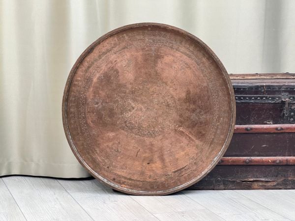 Antika Bakır Sini Ölçü Çap 62 Cm H 2,5 Cm