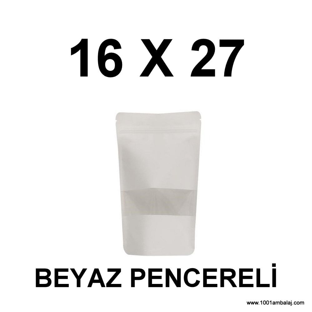16X27 Cm Beyaz Renk Doypack Torba Pencereli /11/