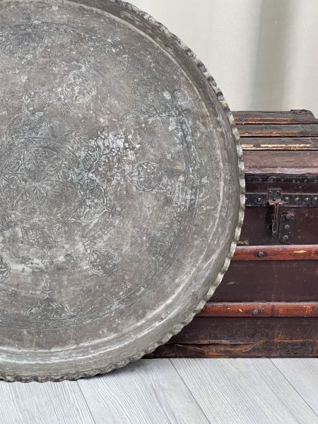 Antika Bakır Sini Ölçü Çap 75 Cm H 6,5 Cm