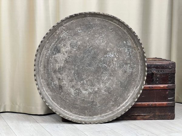 Antika Bakır Sini Ölçü Çap 75 Cm H 6,5 Cm