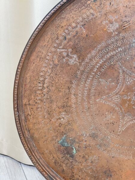 Antika Bakır Sini Ölçü Çap 74,5 Cm H 3,5 Cm