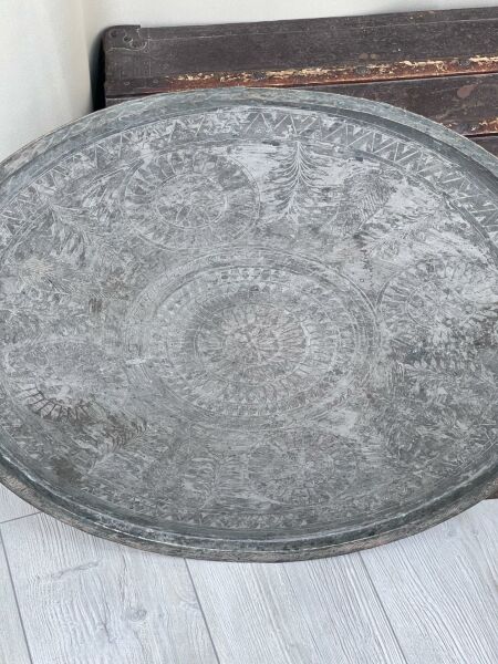 Antika Bakır Sini Ölçü Çap 67,5 Cm H 2 Cm