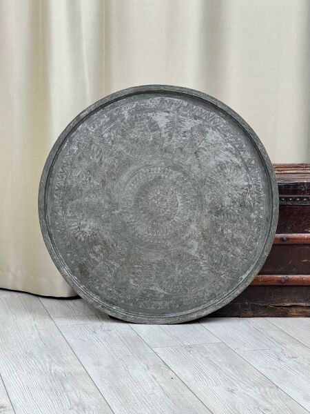 Antika Bakır Sini Ölçü Çap 67,5 Cm H 2 Cm