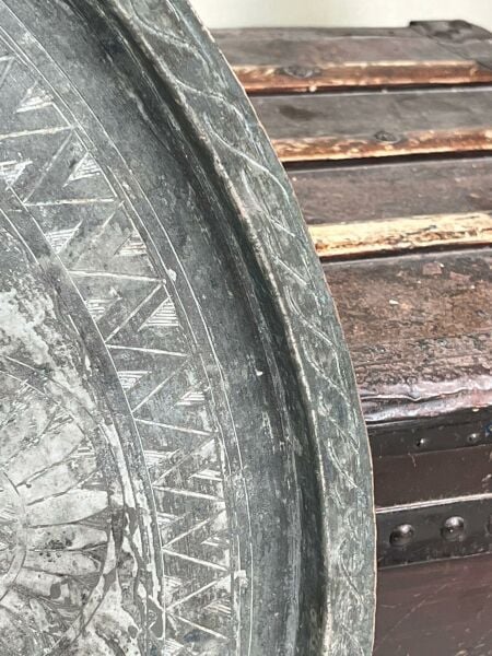 Antika Bakır Sini Ölçü Çap 67,5 Cm H 2 Cm