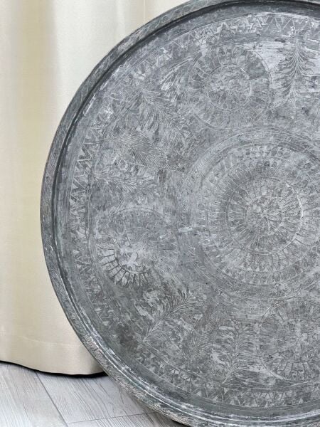 Antika Bakır Sini Ölçü Çap 67,5 Cm H 2 Cm